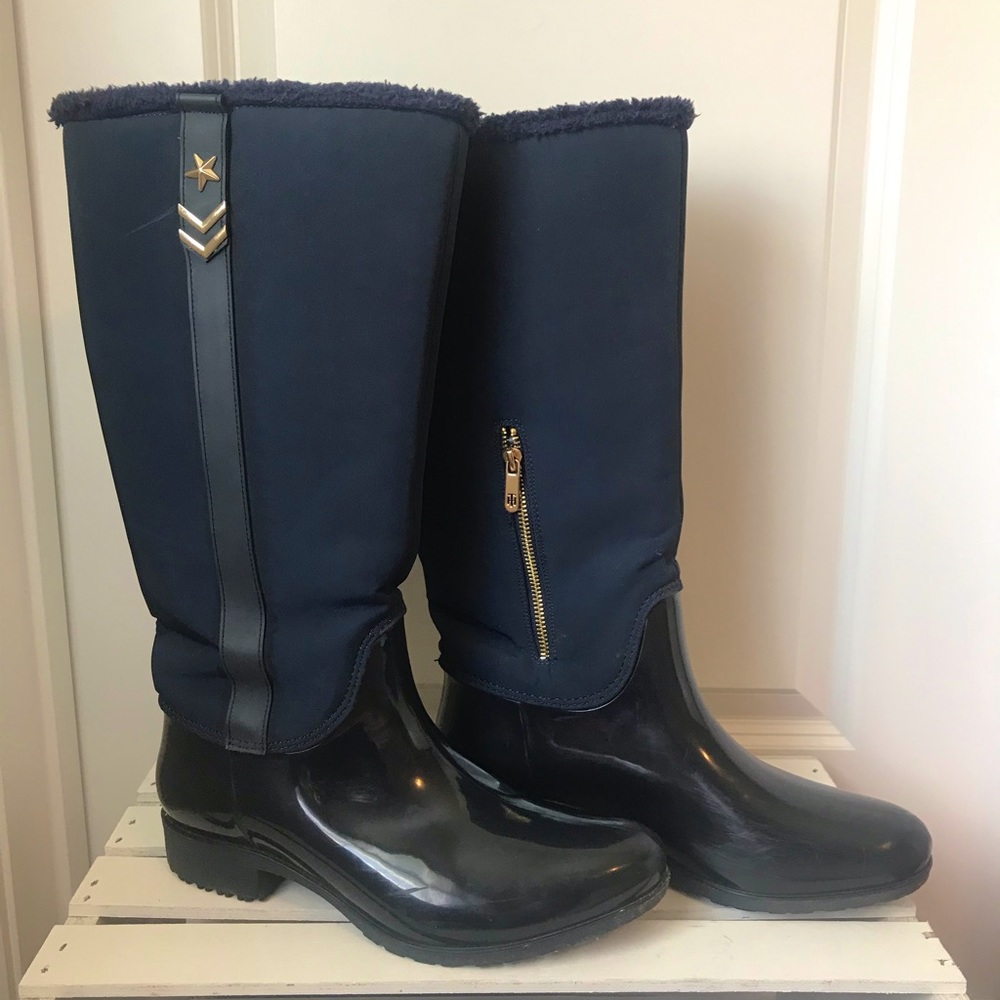 Navy Blue Rain Boots Soft Plush Lining
